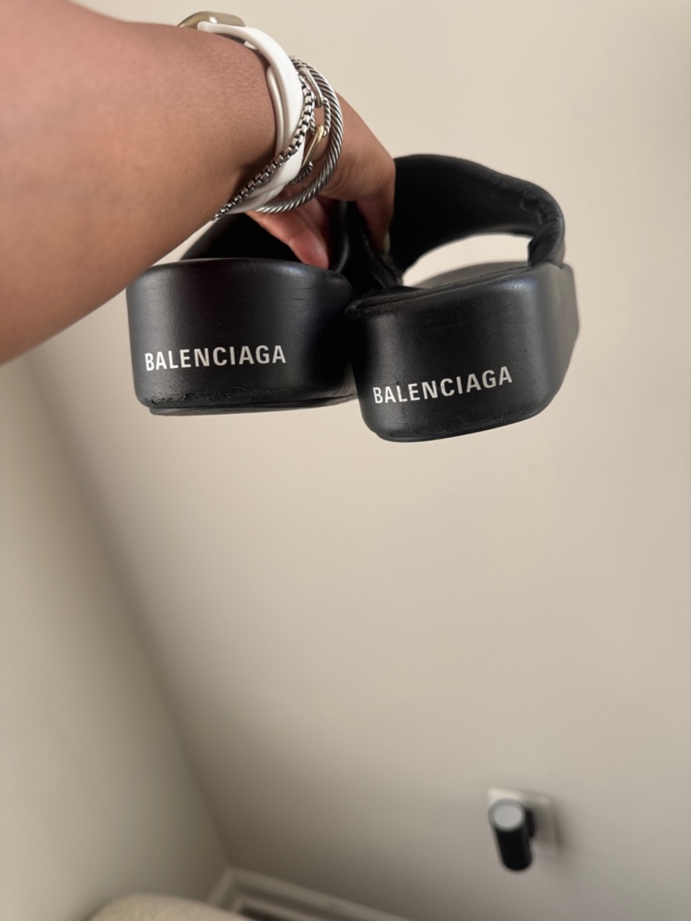 Balenciaga Black Platform Slide Sandals with Logo Heel Sz 40 - Picture 3 of 8